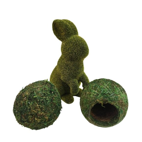 Bunny Rabbit Figurine For Spring Summer Home Decor Or Crafts Faux Grass Moss - Picture 9 of 10